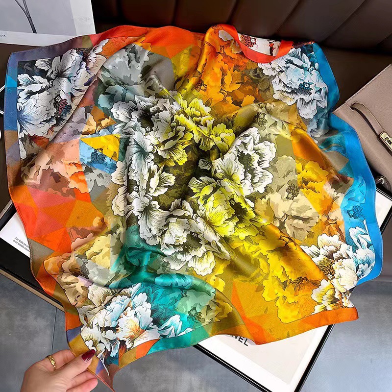 2025 primavera y otoño diadema femenina todo fósforo Baotou coreano desierto pequeño cuadrado bufanda de seda bufanda francesa con camisa verano