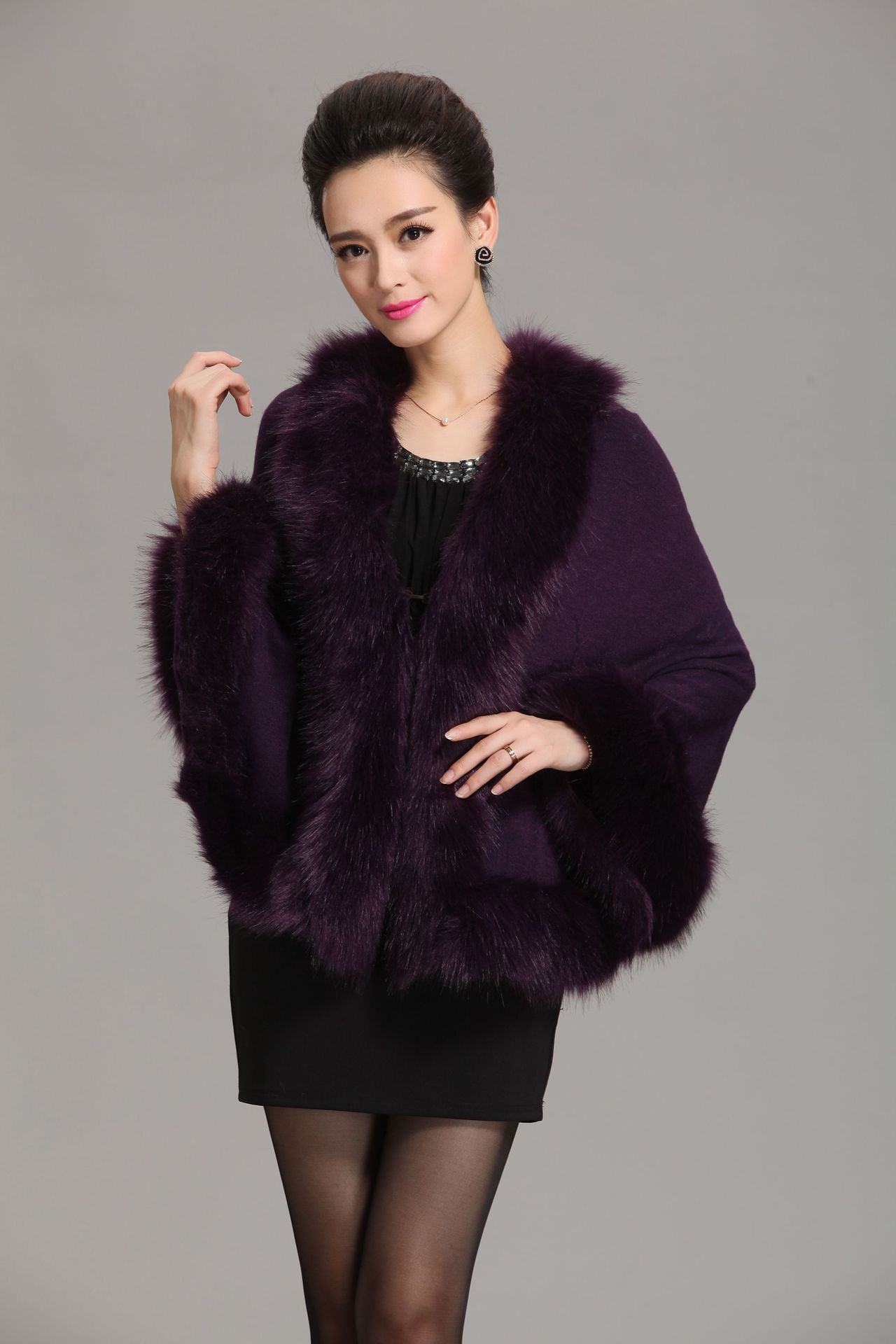 new  fox fur shawl cape large size women's knitted cardigan jacket_voghion.com