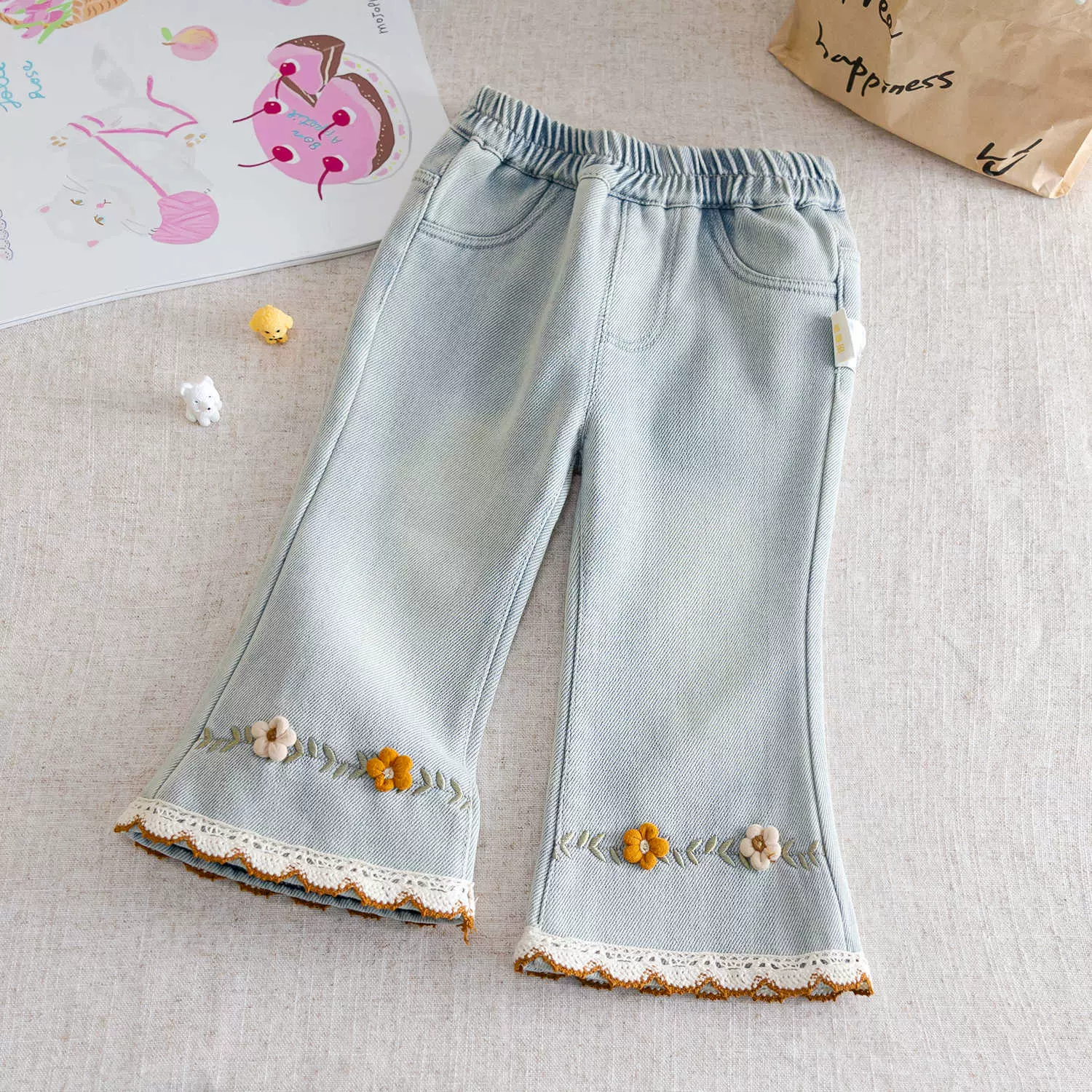 女童裤子秋冬款新款洋气时髦宝宝休闲长裤冬季儿童加绒牛仔喇叭裤