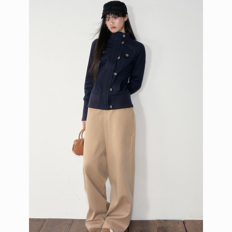 Korean Retro Slim Fit Zipper Buttoned Half Turtleneck Short Jacket Top for Women 2025 New Work Jacket