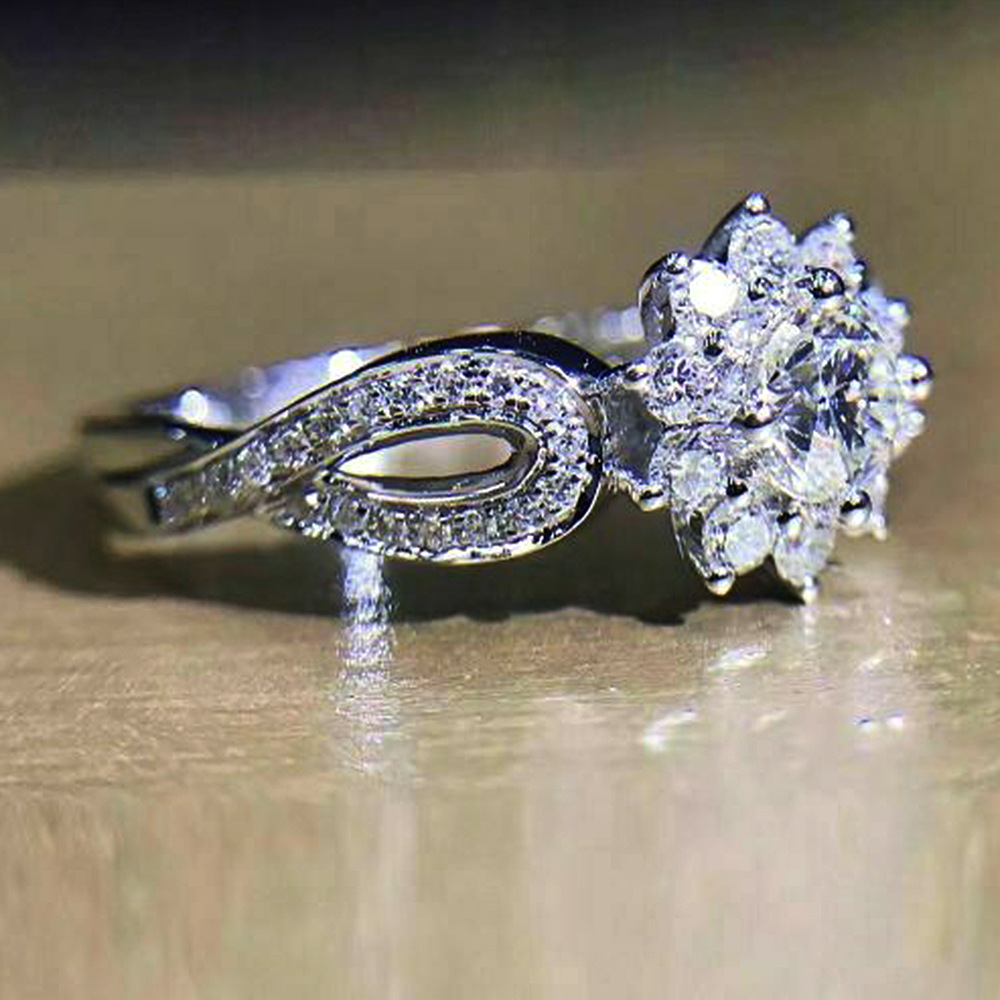 Fashion Flower Copper Rings Plating Inlay Zircon Copper Rings