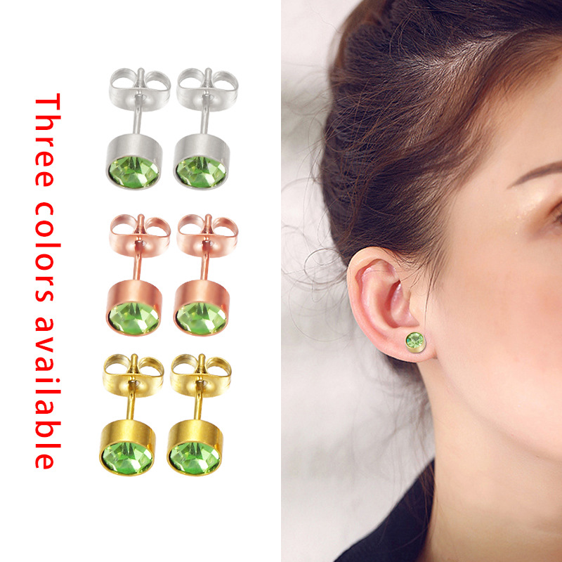 Fashion Geometric Stainless Steel Inlay Birthstone Ear Studs 1 Pair display picture 6