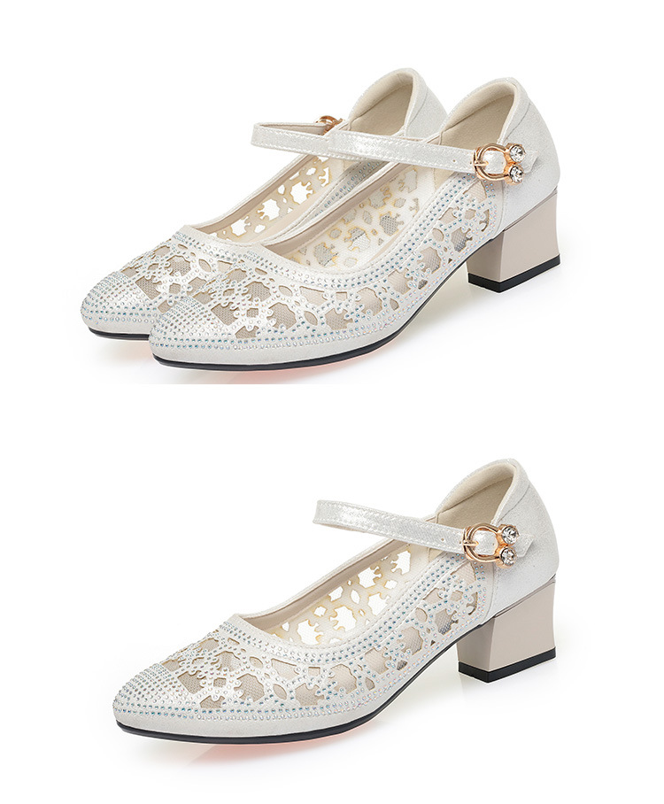 Sandal nữ da thật lưới hở mũi gót trung 4,5 cm đế mềm thoáng khí — Vàng【Gót trung 4.5cm】 chi tiết 14