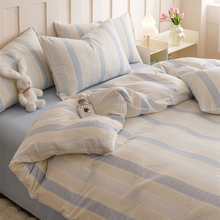 Category a Maternal and Infant Grade Double-Layer Yarn Long-Staple Cotton Pure Cotton Soft and Breathable Naked Sleeping Pure Cotton Bed Bed Sheets Quilt Cover Four-Piece Set