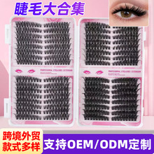 跨境外贸俄罗斯分段假睫毛款式嫁接浓密自然单簇平度热熔朵毛套装