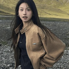 美式复古卡其色时尚百搭外套女2025秋季新款机车街头风夹克上衣潮
