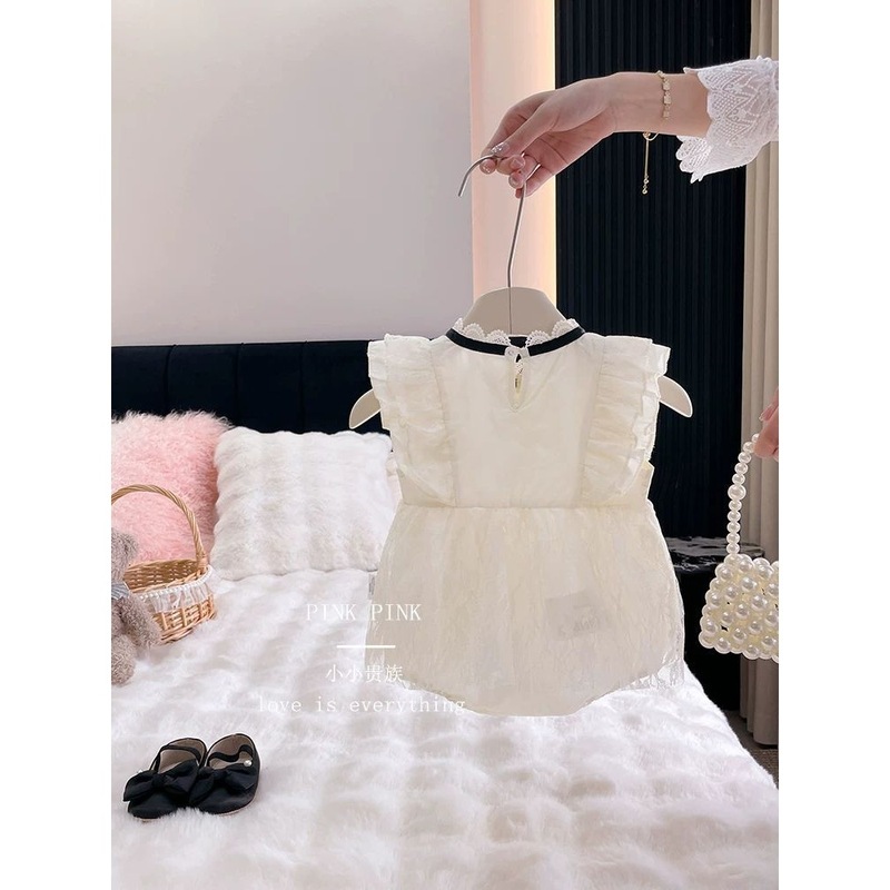 高定丨婴儿衣服小香风夏装哈衣裙女宝宝满月百天蕾丝公主裙|undefined