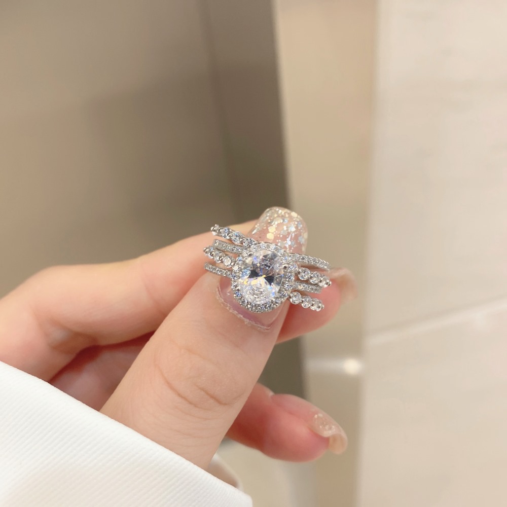 Luxurious Geometric Sterling Silver Plating Zircon Open Ring