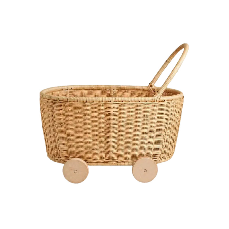 Cesta de almacenamiento de juguetes de ratán para jugar a la familia 3-6 años de edad, cochecito de ratán, cesta de almacenamiento tejida a mano