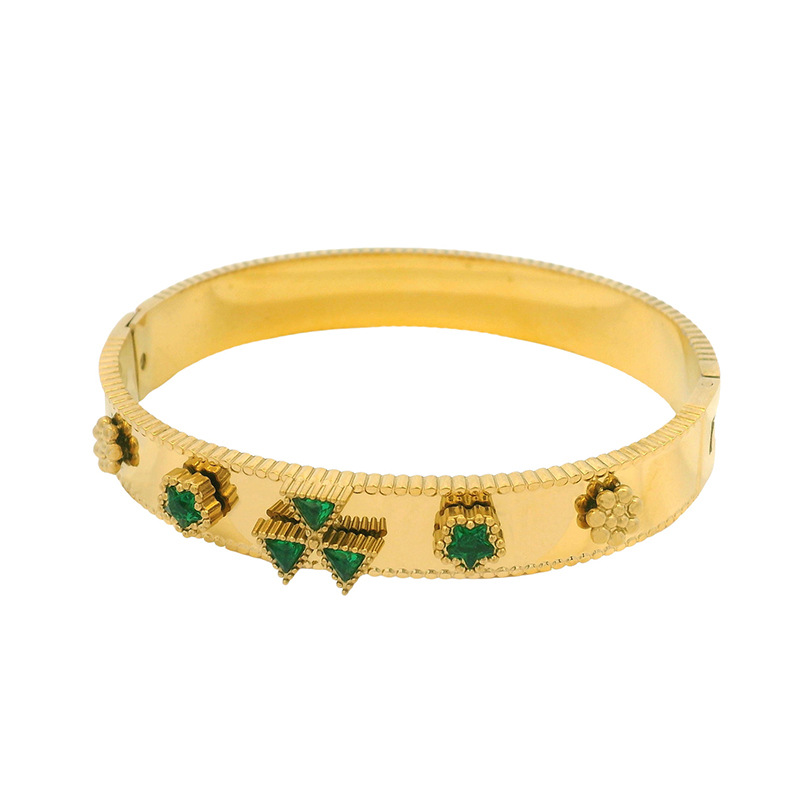 Xuping joyas molino de viento de tres hojas colorido brazalete de piedra preciosa ancha chapado en oro 24 quilates temperamento joyas de moda