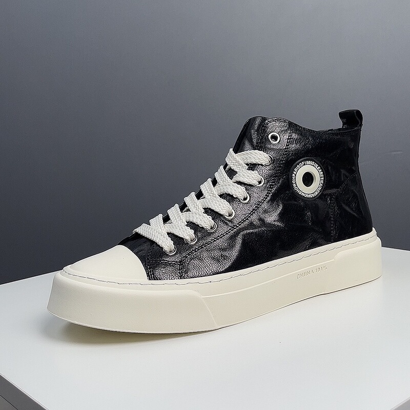 Boys High-top Board Shoes Men's Autumn and Winter New Top-layer Cowhide Board Shoes Casual Shoes Men's All-match Shoes Brown Trendy Shoes