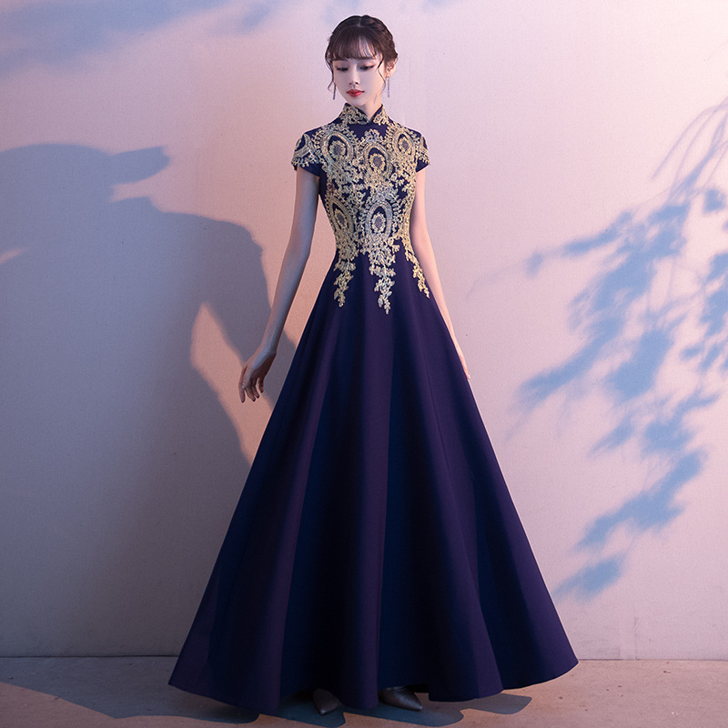 Vestido de Noche para Mujer 2026, Nuevo Estilo Otoñal, para Banquete, Actuación, Estilo Chino, Cheongsam Largo, para Presentadora de Coro, Moderno y Elegante image 8