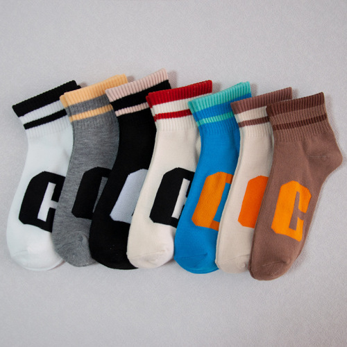 Socks men's socks summer thin solid color versatile striped letter socks women's non-falling autumn and winter ins trend