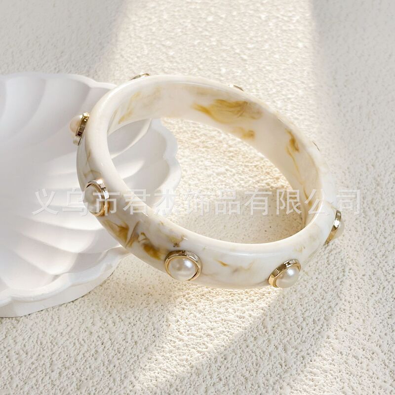 欧美跨境镶嵌水钻珍珠贝壳手镯夸张时尚百搭手环轻奢宫廷风手饰女|undefined