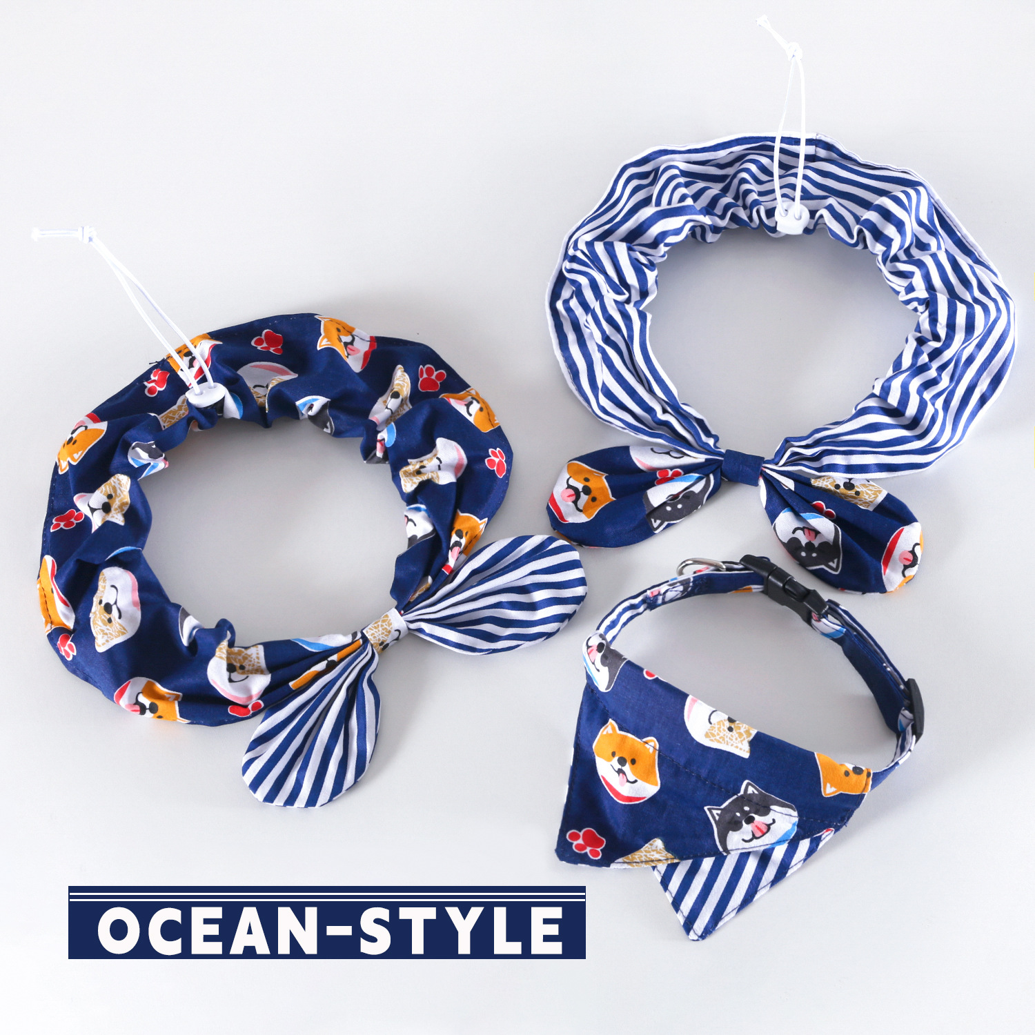 Perro mascota Shiba Inu Meika Golden Retriever perro mediano y grande a rayas estilo azul marino bowknot bufanda triangular cubierta para la cabeza image 5