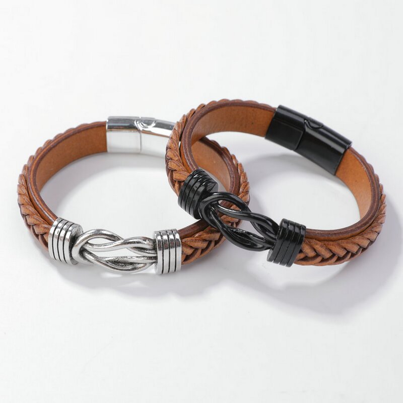 European and American Amazon Men's Leather Bracelet Simple Twist 8-Shaped Braided Leather Bracelet Retro Style Magnetic Buckle Bracelet