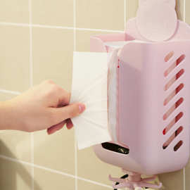 家用卫生间纸巾盒创意挂壁式免打孔挂钩抽纸盒厨房客厅防尘收纳盒