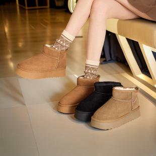 Short Boots 2025 Winter Suede Genuine Leather Thick-Soled Snow Boots for Women, Fleece-Lined and Thickened Large Cotton Shoes, Women's Casual Cotton Shoes