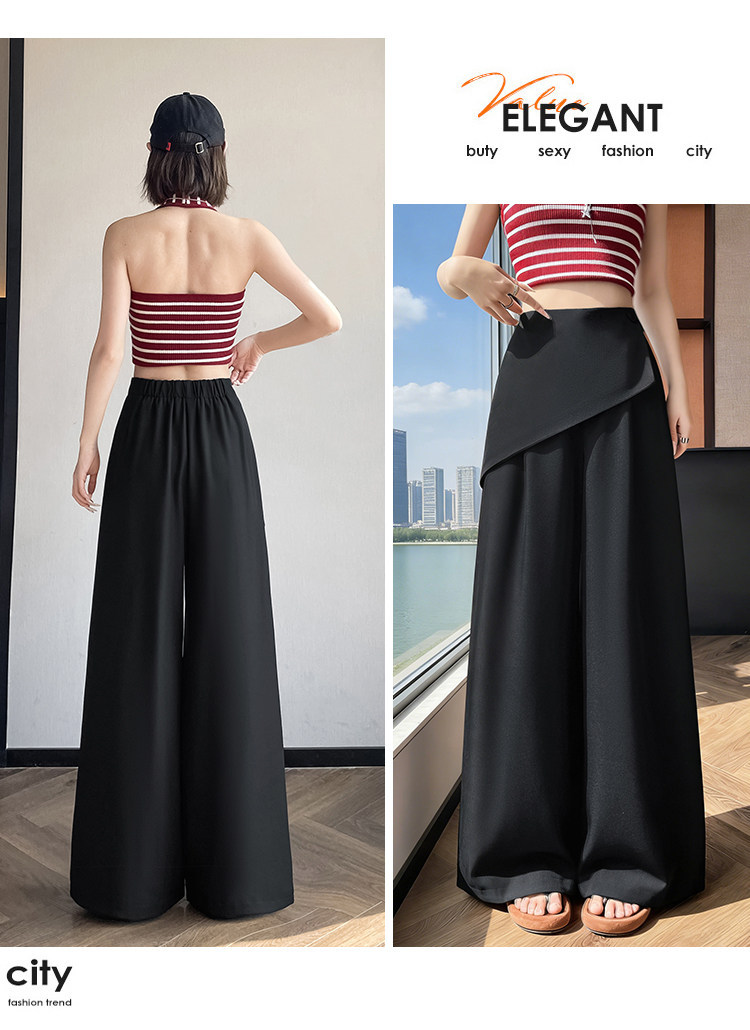 Quần culottes nữ ống rộng phối mảnh giả hai dây, cạp cao tạo dáng thon gọn — Xám kéo dài chi tiết 40