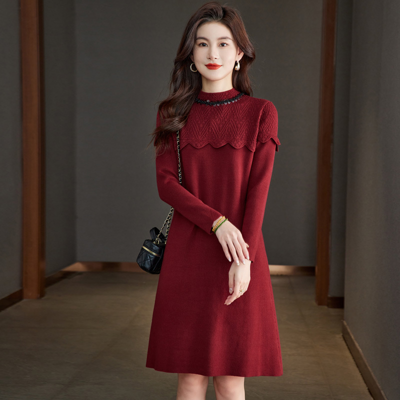 2024 Autumn and Winter New Loose Slimming Elegant Interior Midi Sweater Dress Matching Coat Knitted Base dress Women