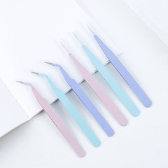 Wholesale metal tweezers in a fresh macaron color, suitable for handmade journals, with straight and curved heads, handcrafted tool clippers