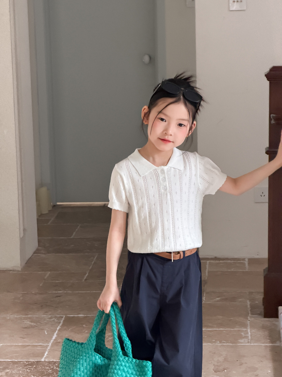 Girls Summer Knitted POLO Short-Sleeve T-Shirt 2