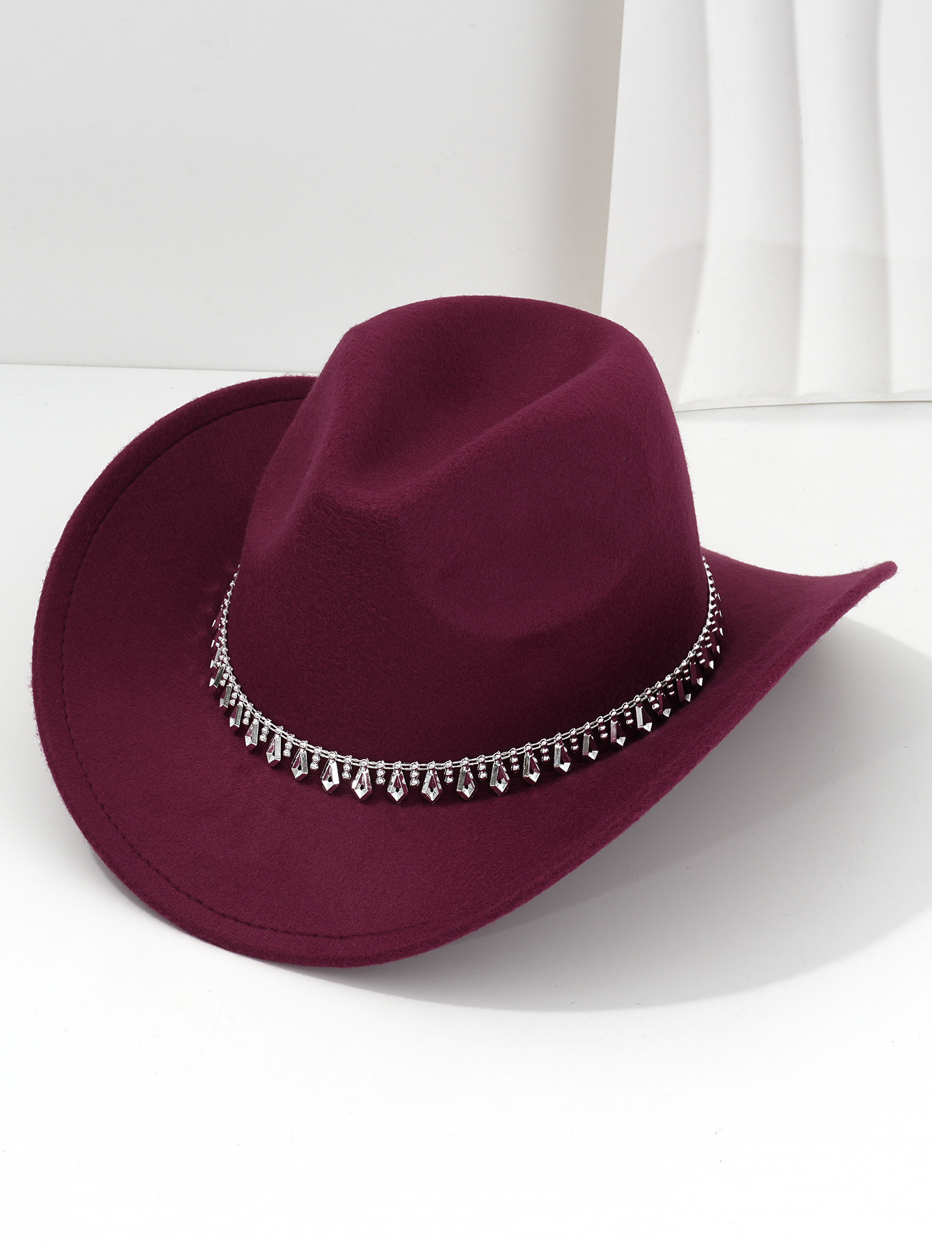 Cappello da cowboy western con strass in feltro morbido jazz_voghion.com