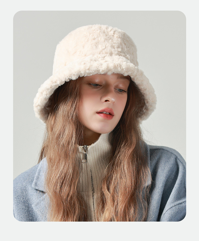 Nouveau chapeau de pêcheur à grosse tête pour femme en hiver, version coréenne chaude, petit chapeau polyvalent et mettant en valeur le visage, chapeau de bassin en peluche d'automne et d'hiver_voghion.com