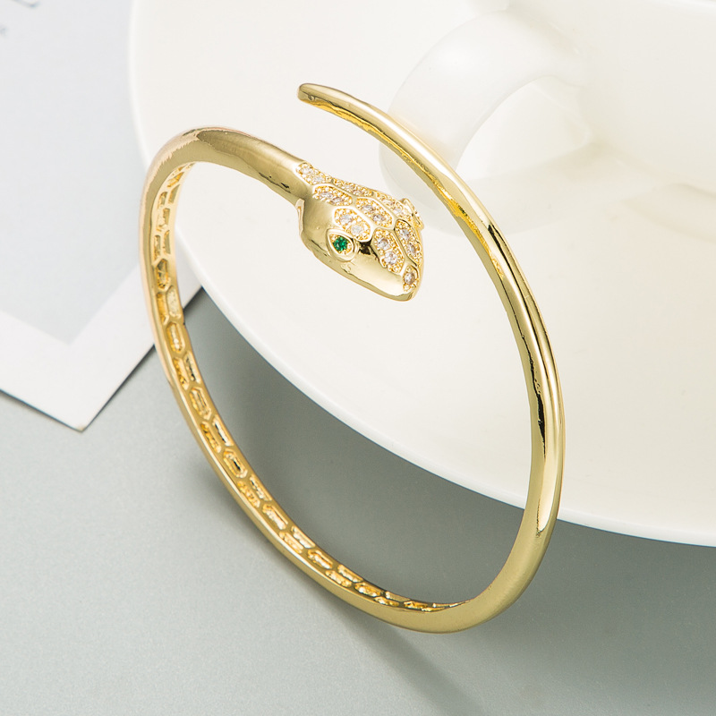 Fashion snake copper zircon open bracelet