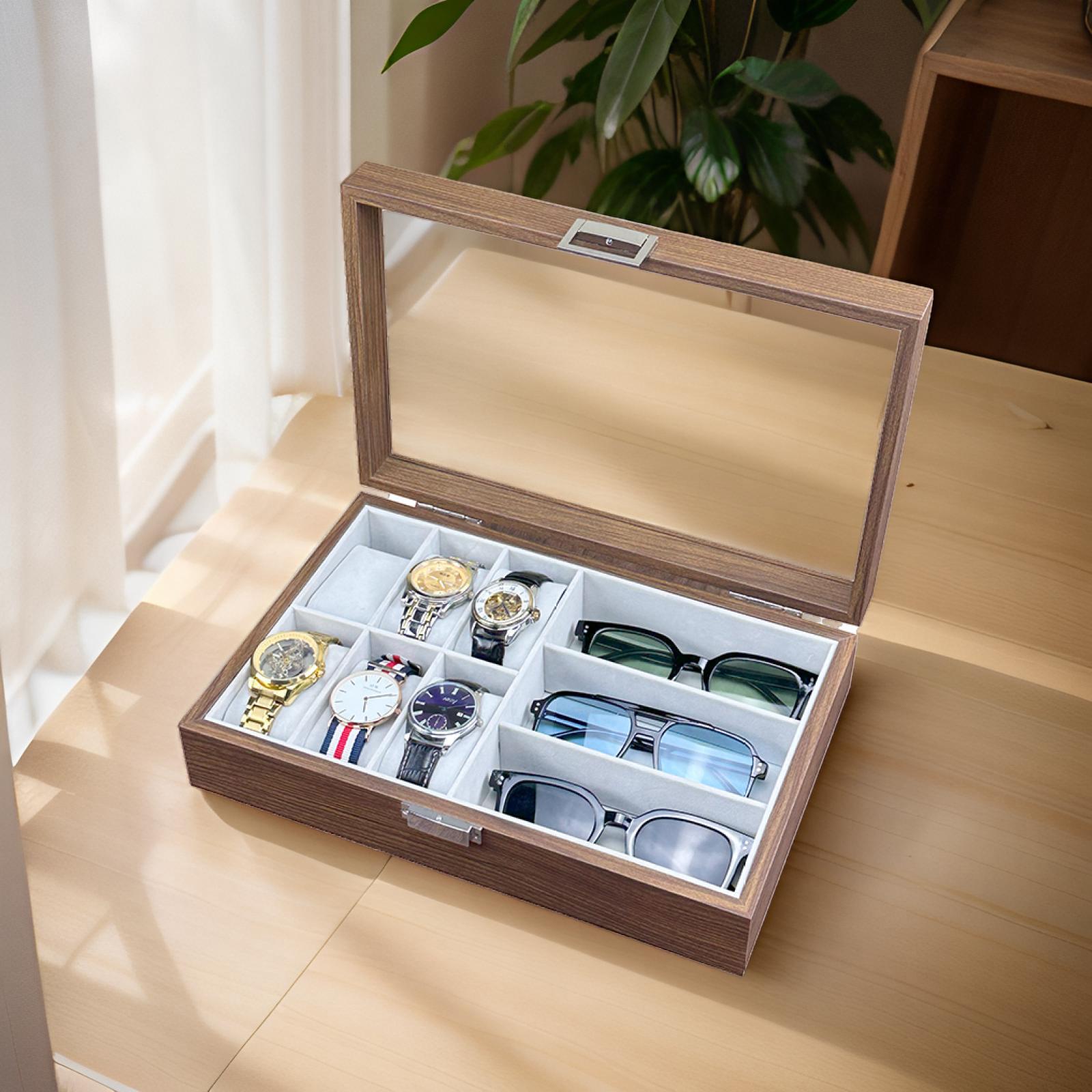 Walnut Wood 6-position Watch Storage 3 Glasses Display Box Jewelry Box Sunglasses Box Multifunctional Storage Box