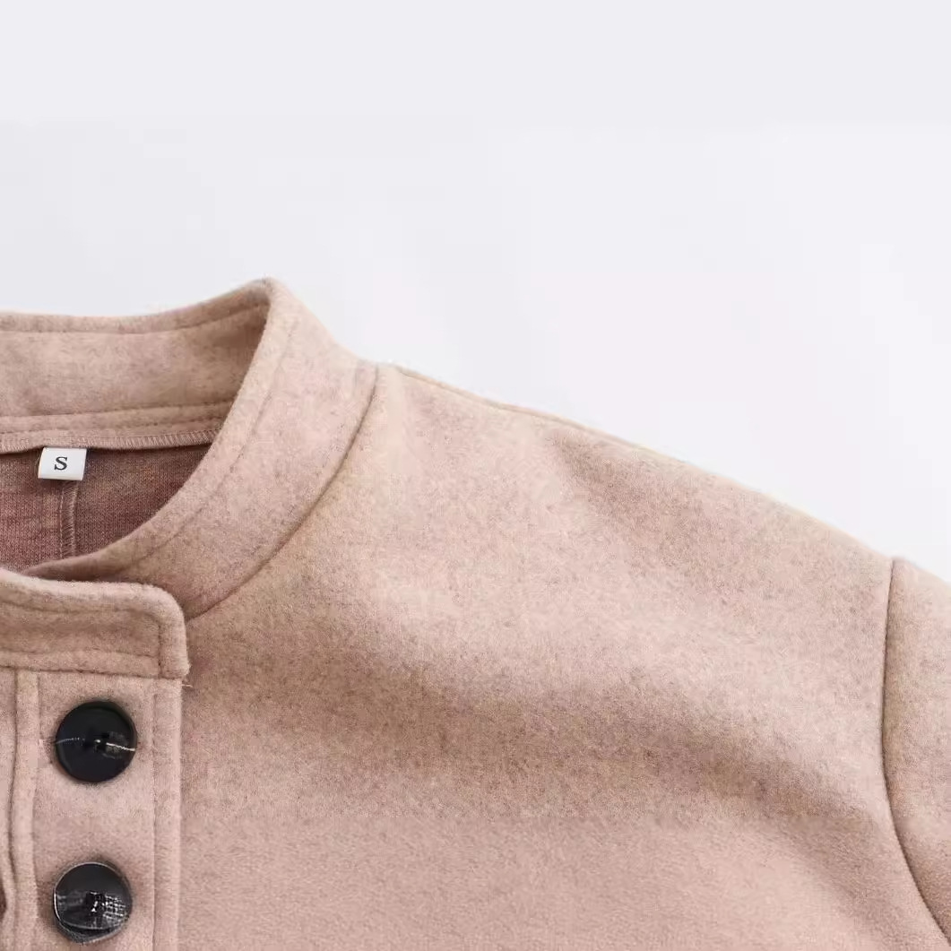 Damenbekleidung Rundhals Wollmantel Modejacke Langarm Dekorative Tasche Top_voghion.com