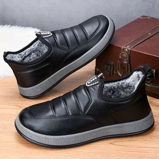 Winter New Old Beijing Cotton Shoes Men's Leather Soft Bottom Non-slip Waterproof Slip-on Warm Cotton Boots for Middle-aged and Elderly for Dad