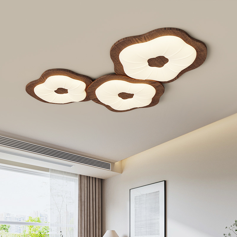 Lámpara de dormitorio medieval, color de grano de madera de melocotón, retro americano, simple y de moda, sala de pétalos, lámpara de techo de protección ocular súper brillante