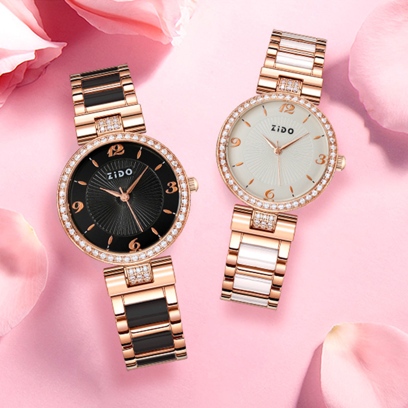 Relógio de quartzo elegante para mulher com detalhes de diamante_voghion.com