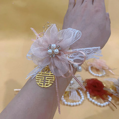 手首花高級感新人結婚式花嫁花嫁姉妹団ピンクレースショーブレスレット花小清新