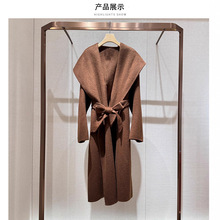 沫淑薇雅2025冬季新款长袖系带宽松名媛气质双面呢大衣XRJ7D02D