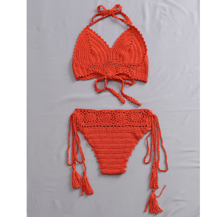 New Crochet Knitted Straps Sexy Hollow Beach Bikini Swimsuit Suit display picture 5