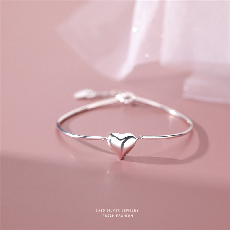 S Pure Silver Love Bend Brace, Light Luxury, Simple, Cute, Elegant, High Grade, Internet Famous Instagram Style_voghion.com