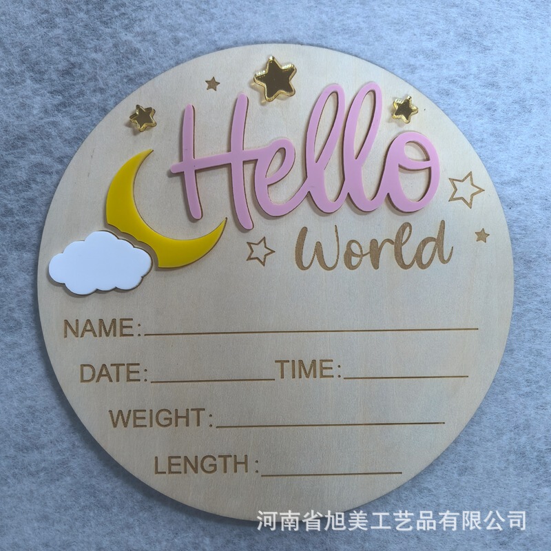 クロスボーダーこんにちはワールドhello world 3Dアルファベット新入生木製赤ちゃんマイルストーンカード月|undefined