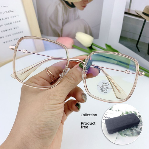 2024 New Anti-blue light glasses, trendy and fashionable candy-colored flat lenses for women, square frames, myopia glasses frames