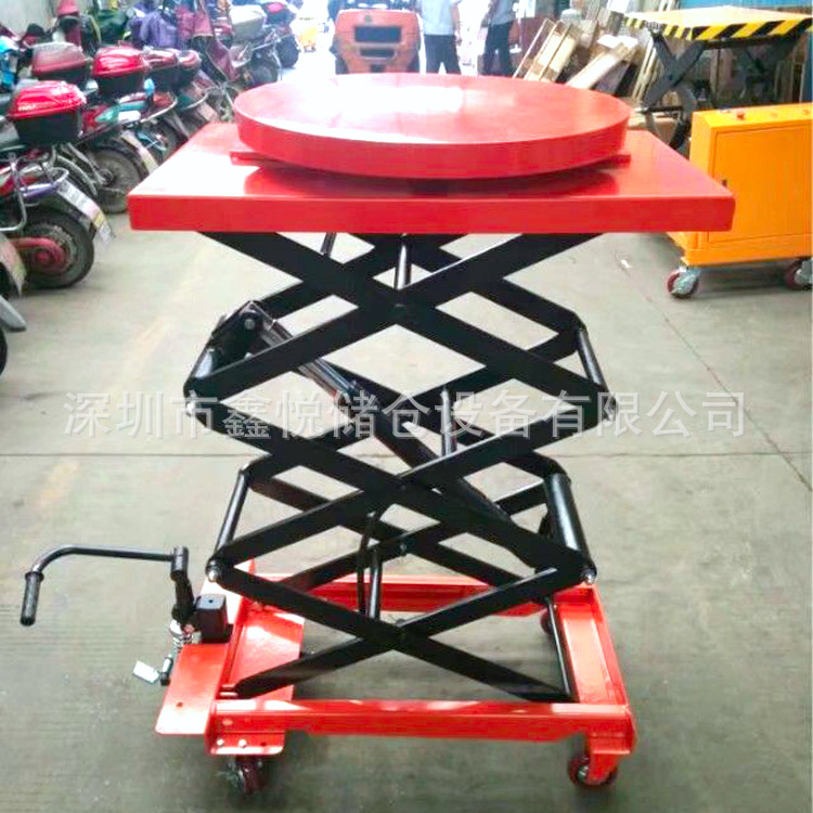 500kg手动平台车 圆型移动平台车 台面旋转液压车 模具装卸手推车