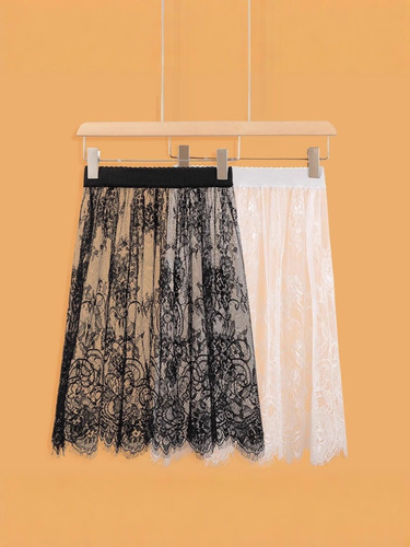 New style lace base skirt gauze skirt single-layer transparent mesh skirt mid-long skirt see-through cover dress for women