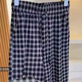 超火2025夏季冰雪丝凉凉裤小黑格子阔腿裤宽松显瘦高腰薄款直筒裤
