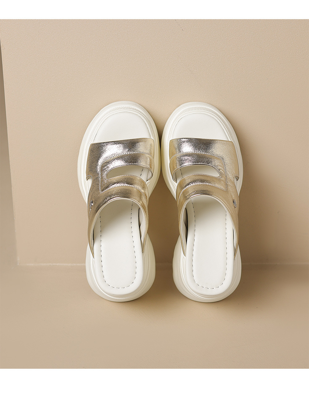 Dép sandal nữ quai ngang đế xuồng cao 12cm da thật đi biển mùa hè — đen, vàng sâm panh, Trắng, bạc chi tiết 14