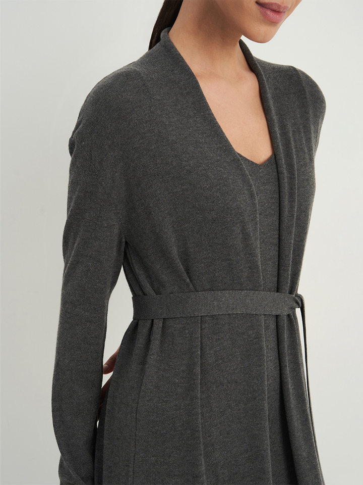Bộ đầm dài kèm áo cardigan dệt kim dài tay nữ — Màu cà phê đậm, Màu hồng, Màu trắng, Màu xám chi tiết 115