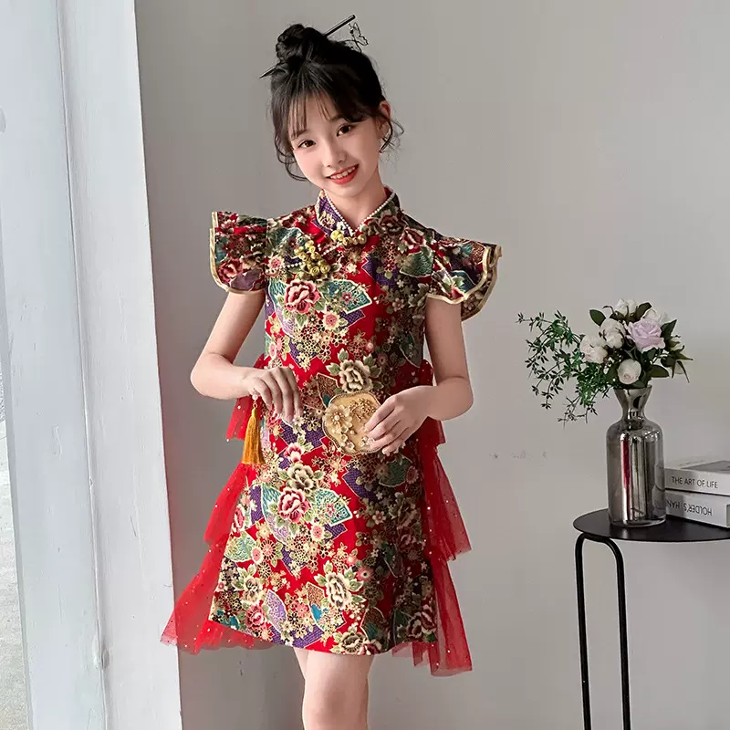 女童夏款裙子2025新款潮装中大童旗袍韩版休闲洋气短袖时尚童潮装