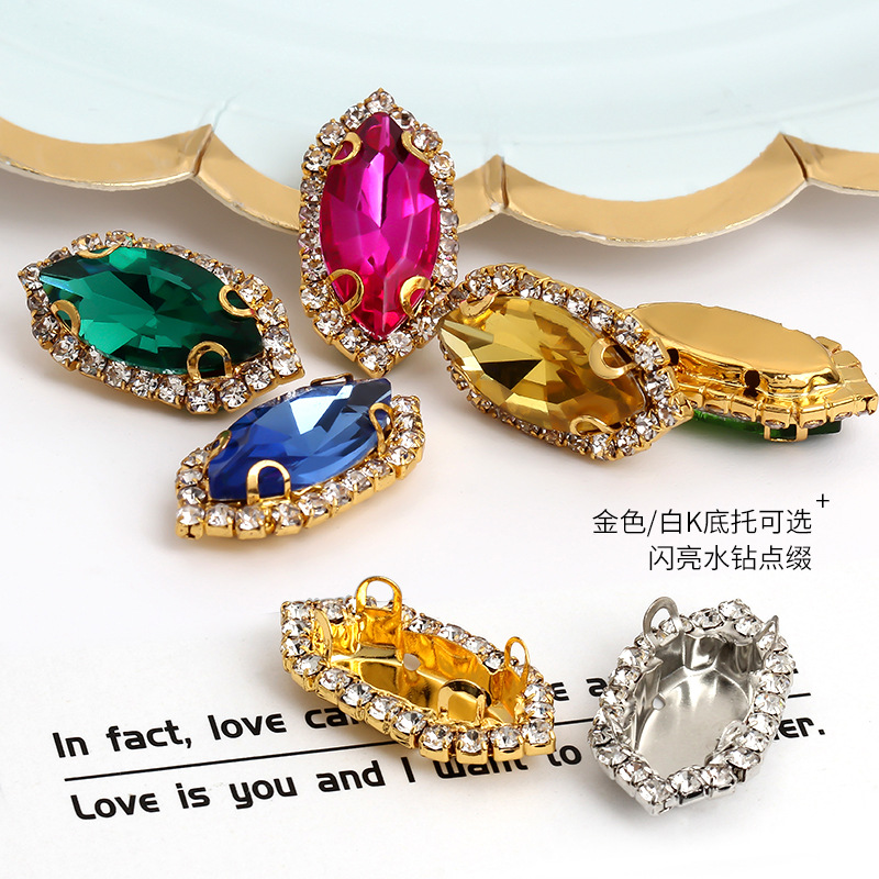 Ojo de caballo, borde, garras, taladro perforado, taladro cosido a mano, soporte inferior grueso, tocado, equipaje, accesorios de ropa, hebilla de cristal de ojo de caballo