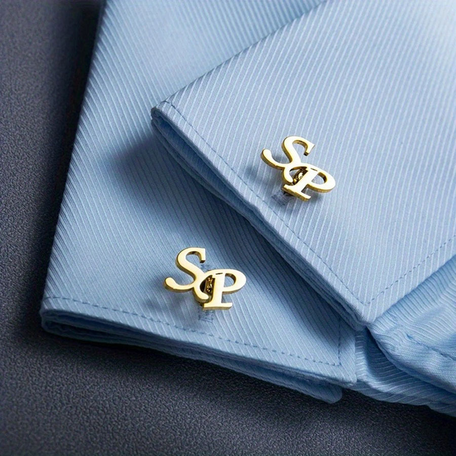 Gemelli da uomo placcati oro con lettere stile francese_voghion.com