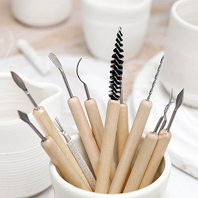 Herramientas de cerámica transfronterizas de acero inoxidable bola varilla de piedra plástica arcilla conjunto de barro de cerámica herramientas manuales escultura cuchillo penetración