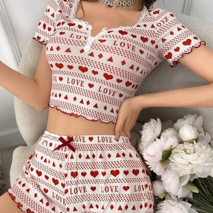 Cross-Border European and American Pajamas and Loungewear 2025 Summer New Knitted Ribbed Short-Sleeve Shorts Pajamas and Loungewear Set